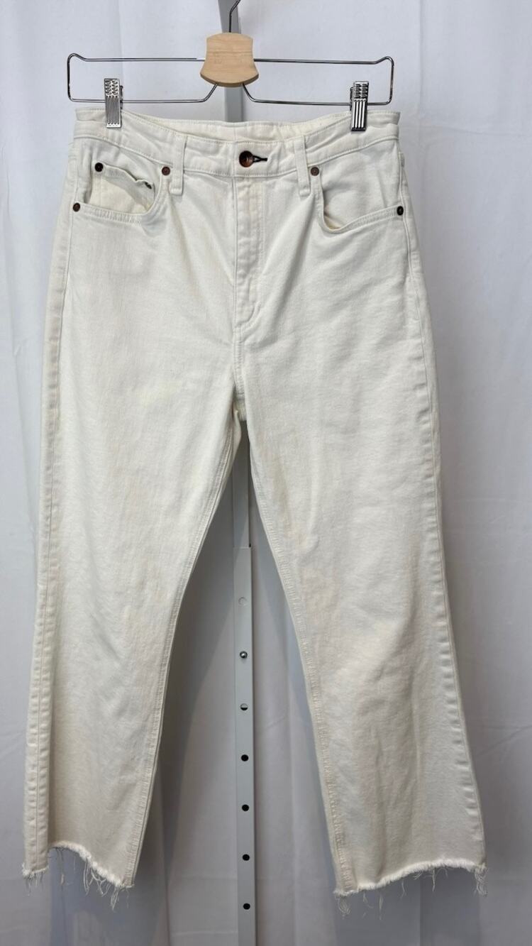 RAG & BONE  31 Straight Leg Crop Jeans High Rise Raw Hem Zip Fly Natural Ecru